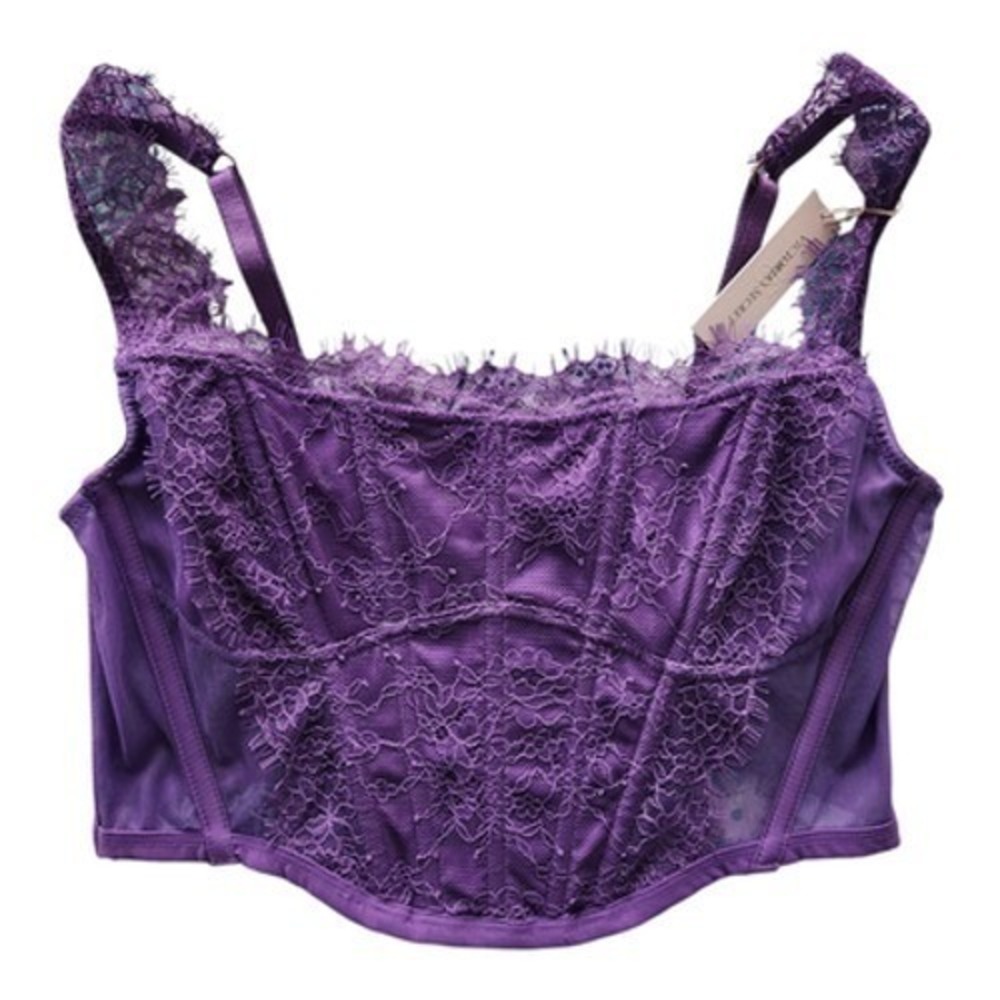 Victoria's Secret Purple Lace Corset Bustier Top Bra‎ S Romantic Feminine Retro